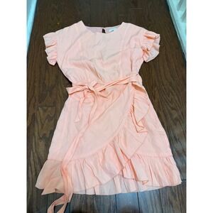 Etophe Studios Peach Cotton Ruffle Wrap Mini Dress Womens Size M